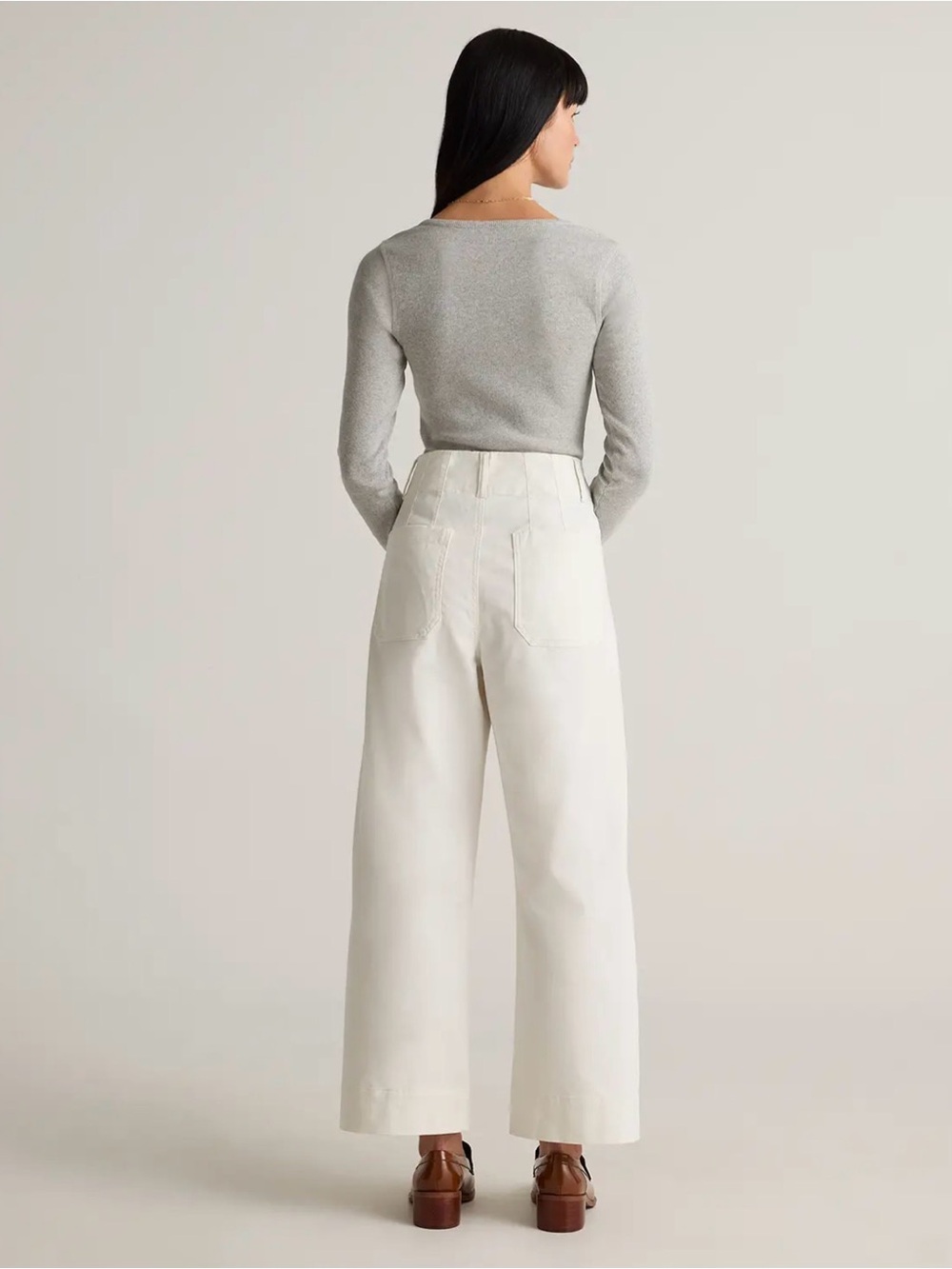 Quince Organic Stretch Cotton Chino Cropped Wide Leg Pants, Size 12, Frost Color - Picture 2 of 9